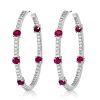 Sterling Silver In Out Round Ruby Sapphire Hoop Earrings for Women 1.73 CT TW
