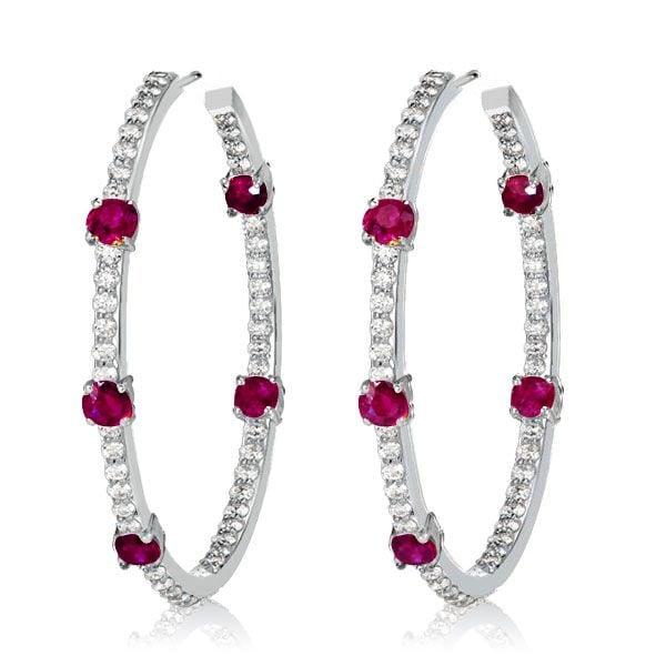 Sterling Silver In Out Round Ruby Sapphire Hoop Earrings for Women 1.73 CT TW