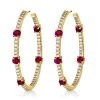 Sterling Silver In Out Round Ruby Sapphire Hoop Earrings for Women 1.73 CT TW