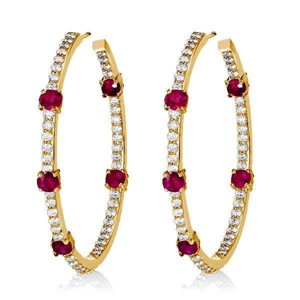 Sterling Silver In Out Round Ruby Sapphire Hoop Earrings for Women 1.73 CT TW