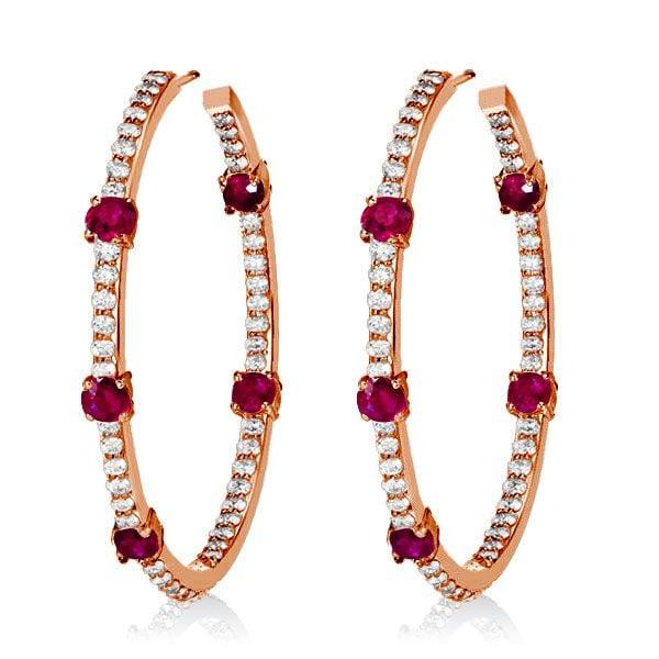 Sterling Silver In Out Round Ruby Sapphire Hoop Earrings for Women 1.73 CT TW