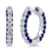 Blue Hoop Earrings for Women - 925 Sterling Silver 3-Sided Round Hoops