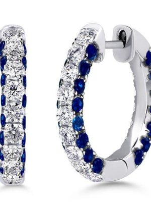 Blue Hoop Earrings for Women - 925 Sterling Silver 3-Sided Round Hoops
