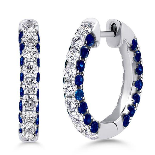 Blue Hoop Earrings for Women - 925 Sterling Silver 3-Sided Round Hoops