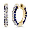 Blue Hoop Earrings for Women - 925 Sterling Silver 3-Sided Round Hoops