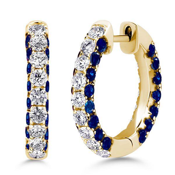 Blue Hoop Earrings for Women - 925 Sterling Silver 3-Sided Round Hoops