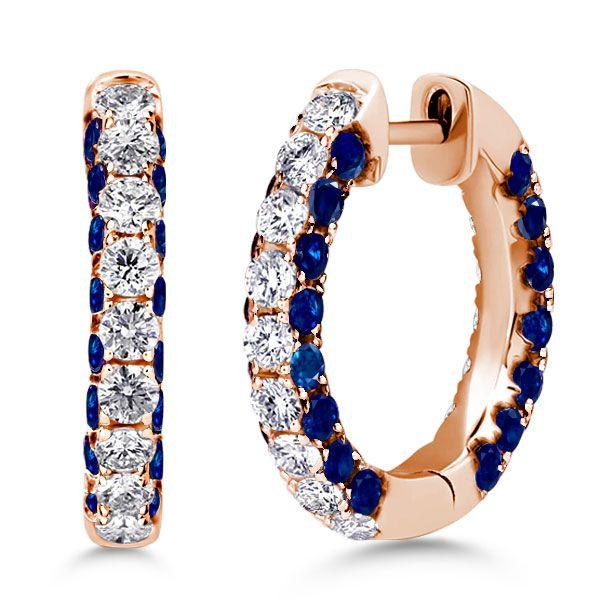 Blue Hoop Earrings for Women - 925 Sterling Silver 3-Sided Round Hoops