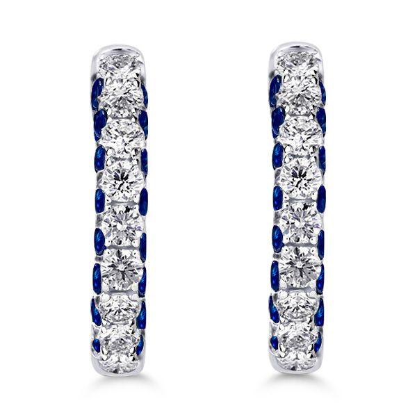 Blue Hoop Earrings for Women - 925 Sterling Silver 3-Sided Round Hoops