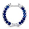 Blue Hoop Earrings for Women - 925 Sterling Silver 3-Sided Round Hoops