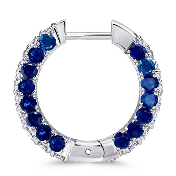 Blue Hoop Earrings for Women - 925 Sterling Silver 3-Sided Round Hoops