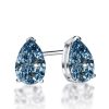 Pear Shaped Blue Topaz Stud Earrings in 925 Sterling Silver with Rhodium Plating