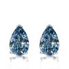Pear Shaped Blue Topaz Stud Earrings in 925 Sterling Silver with Rhodium Plating