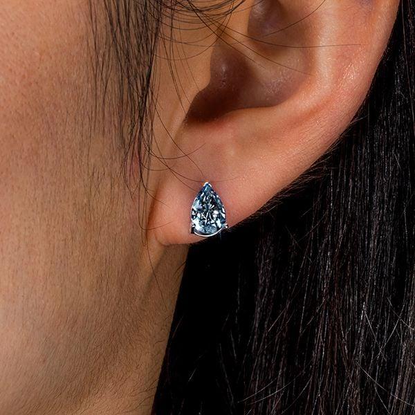 Pear Shaped Blue Topaz Stud Earrings in 925 Sterling Silver with Rhodium Plating