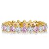 18K Gold Plated Sterling Silver Stackable Band Set with Round Cut White and Pink Stones