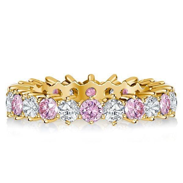 18K Gold Plated Sterling Silver Stackable Band Set with Round Cut White and Pink Stones
