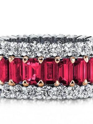 Garnet & Two-Tone Sterling Silver Triple Row Wedding Band