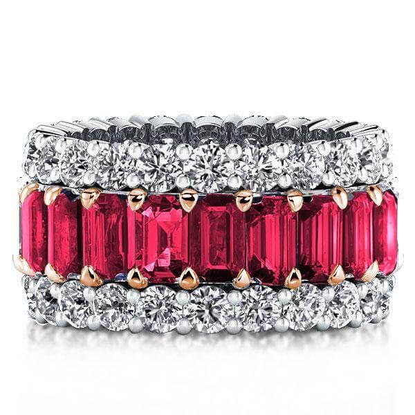 Garnet & Two-Tone Sterling Silver Triple Row Wedding Band