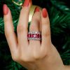 Garnet & Two-Tone Sterling Silver Triple Row Wedding Band
