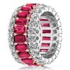 Garnet & Two-Tone Sterling Silver Triple Row Wedding Band