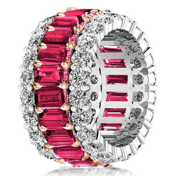 Garnet & Two-Tone Sterling Silver Triple Row Wedding Band