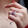 Garnet & Two-Tone Sterling Silver Triple Row Wedding Band