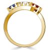 Vintage Three Stone Blue Sapphire and Ruby Engagement Ring in 18K Gold Plated Sterling Silver