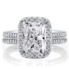 Radiant Cut White Sapphire Double Row Engagement Ring - Sterling Silver