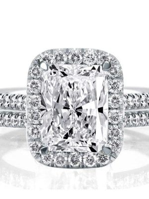 Radiant Cut White Sapphire Double Row Engagement Ring - Sterling Silver
