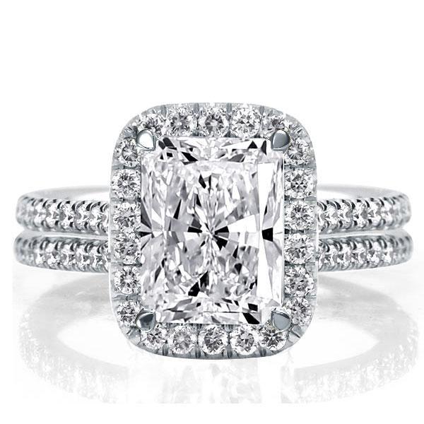 Radiant Cut White Sapphire Double Row Engagement Ring - Sterling Silver