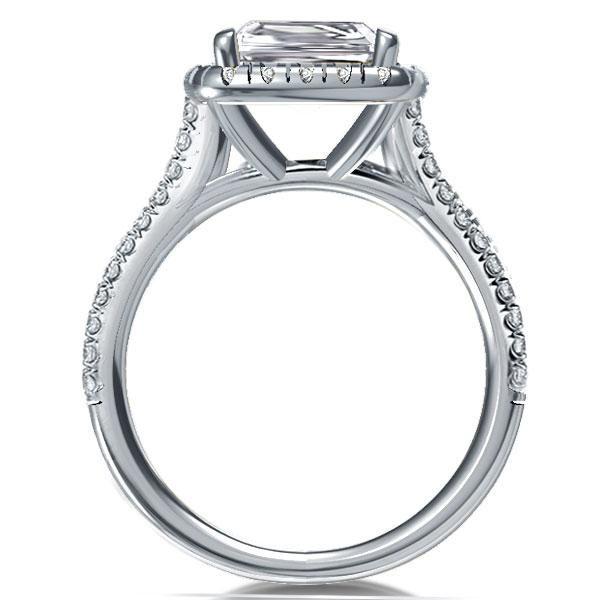 Radiant Cut White Sapphire Double Row Engagement Ring - Sterling Silver