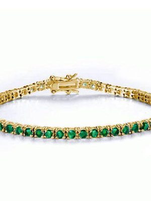 Emerald Tennis Bracelet for Women - Round Cut, 18K Gold Plated Sterling Silver