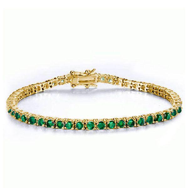 Emerald Tennis Bracelet for Women - Round Cut, 18K Gold Plated Sterling Silver