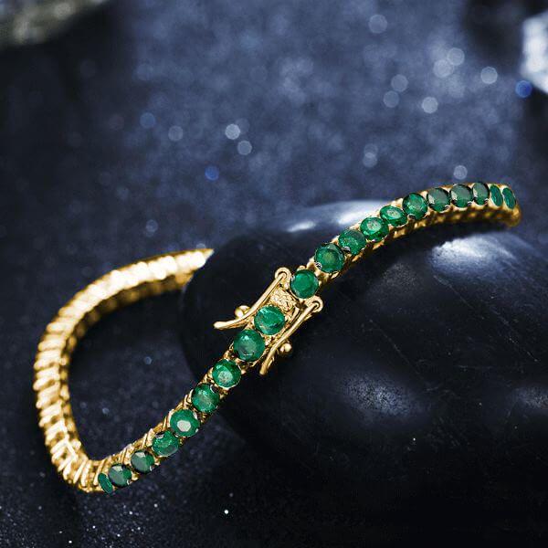 Emerald Tennis Bracelet for Women - Round Cut, 18K Gold Plated Sterling Silver
