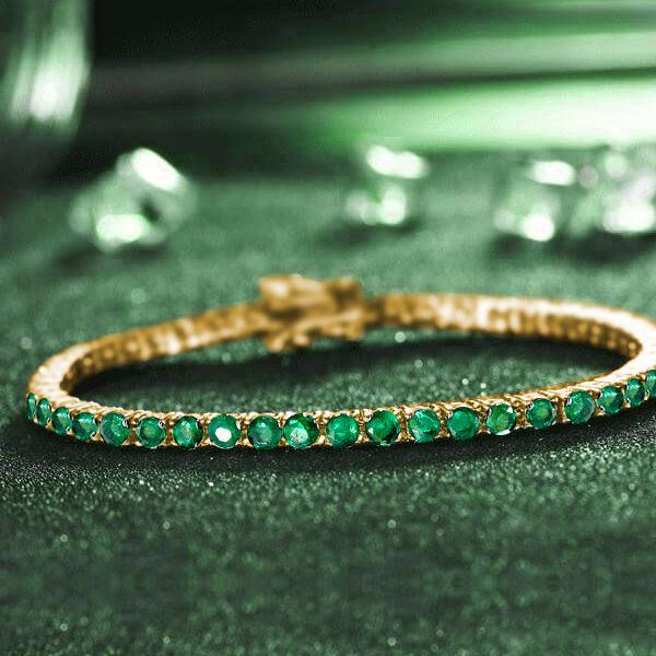 Emerald Tennis Bracelet for Women - Round Cut, 18K Gold Plated Sterling Silver