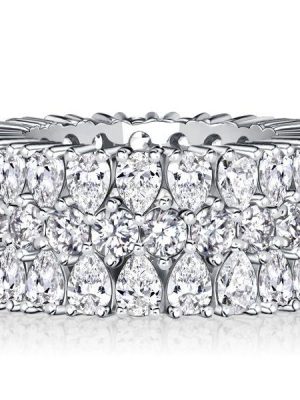 Sterling Silver Round & Pear Cut Multi-Row Anniversary Ring - 11.76 CT. TW.