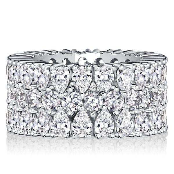 Sterling Silver Round & Pear Cut Multi-Row Anniversary Ring - 11.76 CT. TW.