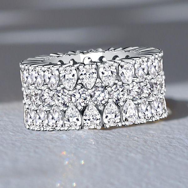 Sterling Silver Round & Pear Cut Multi-Row Anniversary Ring - 11.76 CT. TW.