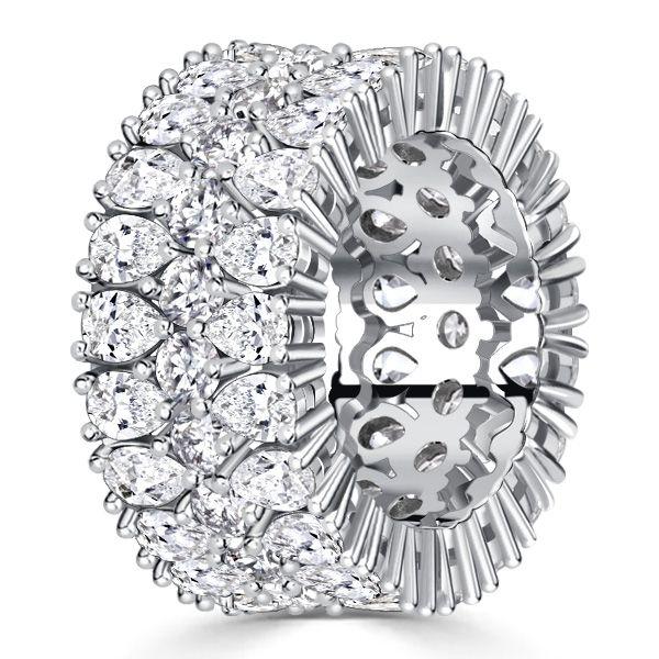 Sterling Silver Round & Pear Cut Multi-Row Anniversary Ring - 11.76 CT. TW.