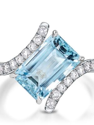 Emerald Cut Aquamarine Engagement Ring - 925 Sterling Silver