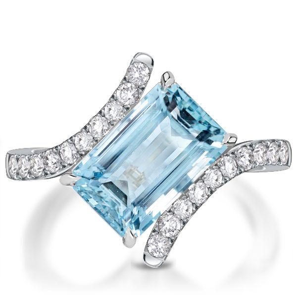 Emerald Cut Aquamarine Engagement Ring - 925 Sterling Silver