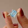 Emerald Cut Aquamarine Engagement Ring - 925 Sterling Silver
