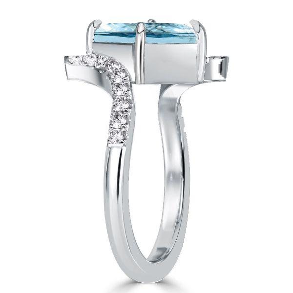 Emerald Cut Aquamarine Engagement Ring - 925 Sterling Silver