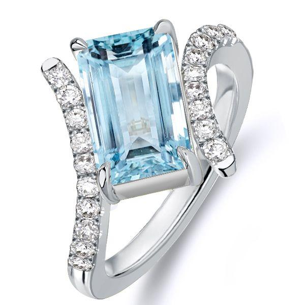 Emerald Cut Aquamarine Engagement Ring - 925 Sterling Silver