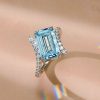 Emerald Cut Aquamarine Engagement Ring - 925 Sterling Silver