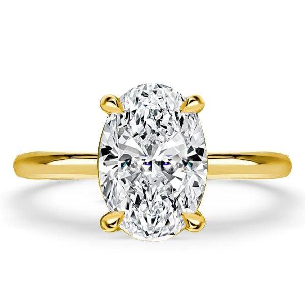 Classic Oval Cut Solitaire Engagement Ring - 3.00 CT. TW. Simulated Diamond, 18K Gold Plated Sterling Silver