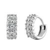 Double Row White Sapphire Hoop Earrings - Silver Plated