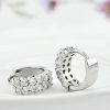 Double Row White Sapphire Hoop Earrings - Silver Plated