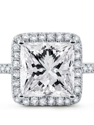 Halo Created White Sapphire Engagement Ring in Sterling Silver