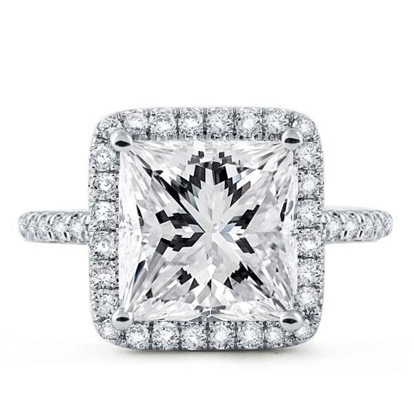 Halo Created White Sapphire Engagement Ring in Sterling Silver