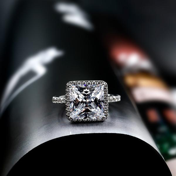Halo Created White Sapphire Engagement Ring in Sterling Silver